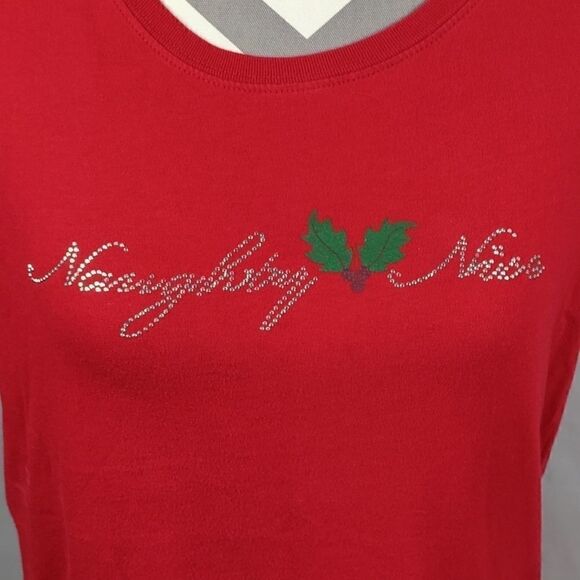 Red Naughty Nice Studded Christmas Tee - Picture 2 of 6